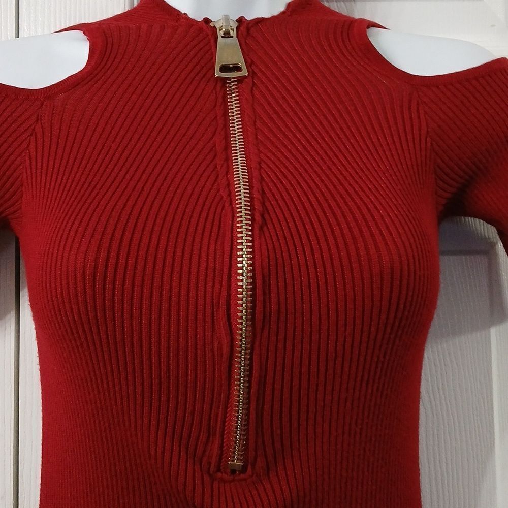 Love J ribbed  fitted sweater cold shoulder dress holiday party Christmas Sz M - Picture 4 of 6